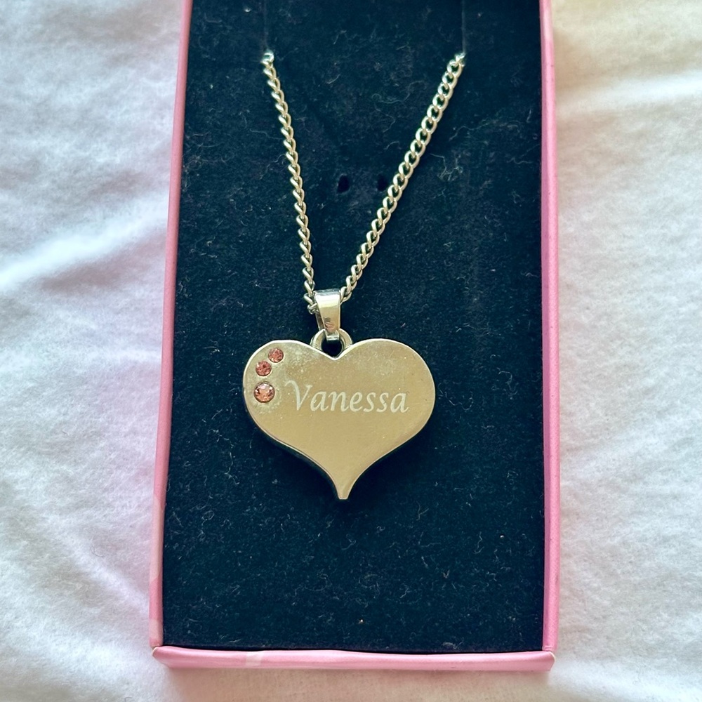 Vanessa Heart Pendant Necklace with Pink Accents